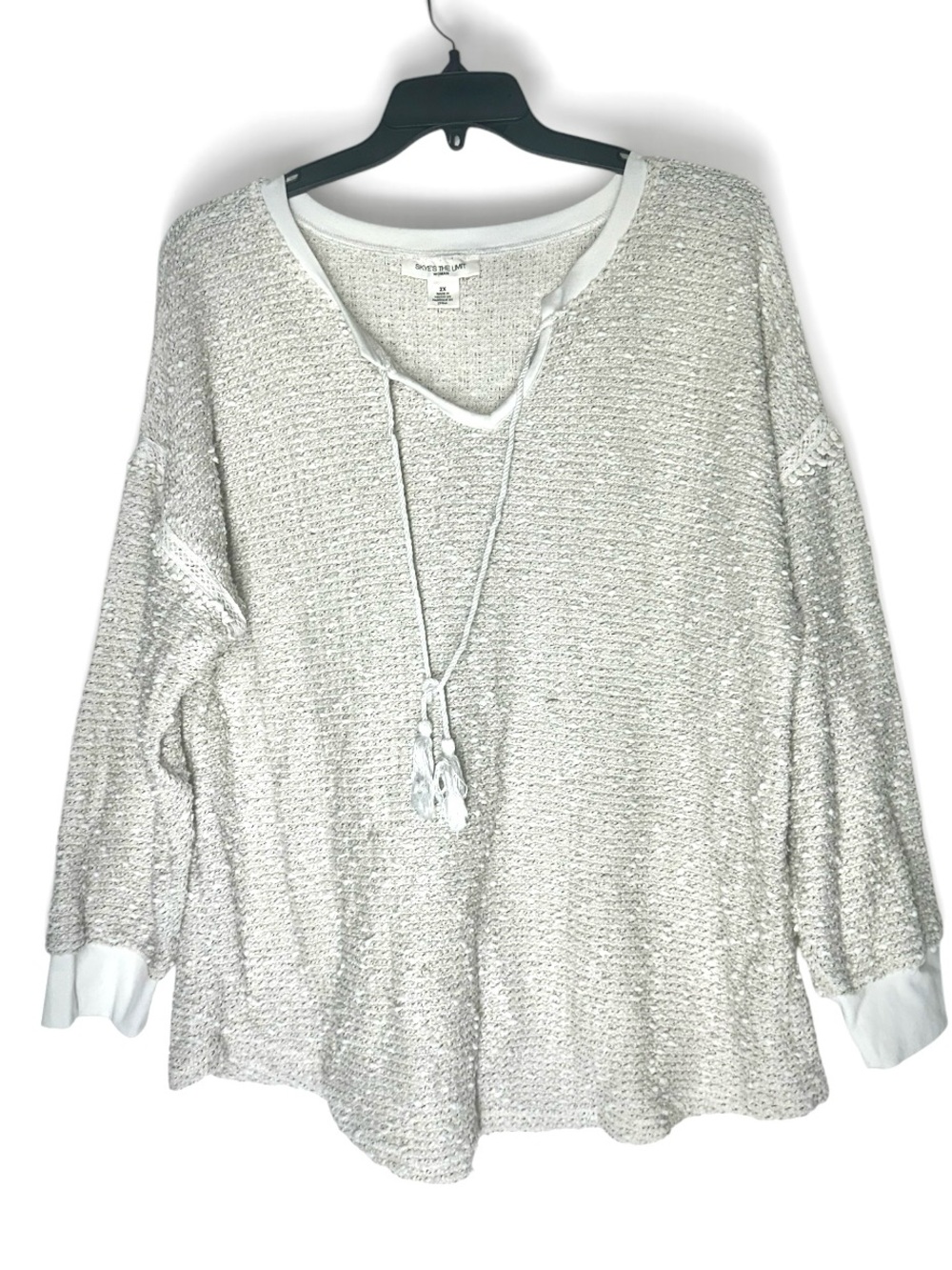 Skye's the Limit Cream Textured Tassel Tie Pullover
